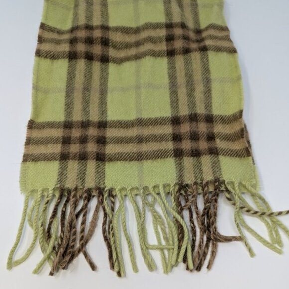 Burberry Pastel Sage Nova Check Classic Plaid Fringe Small Cashmere Scarf Soft - Picture 3 of 10